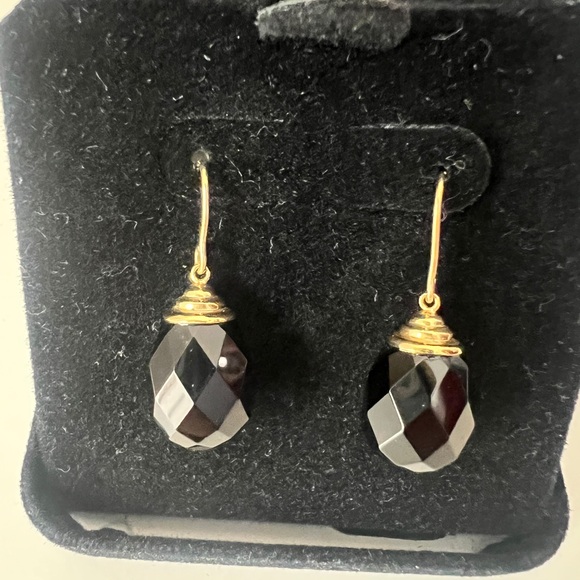 Dangle Onyx 14k Solid Gold Earnings - Picture 2 of 8